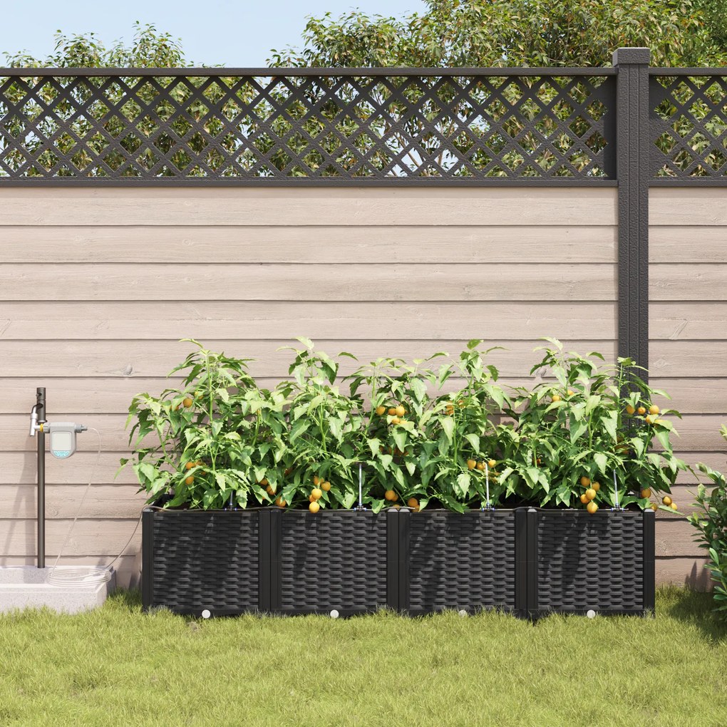 Jardineiras vidaXL com Sistema de Irrigação 4 pcs Preto