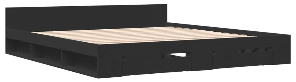 Estrutura de cama c/ gavetas 200x200 cm derivados madeira preto