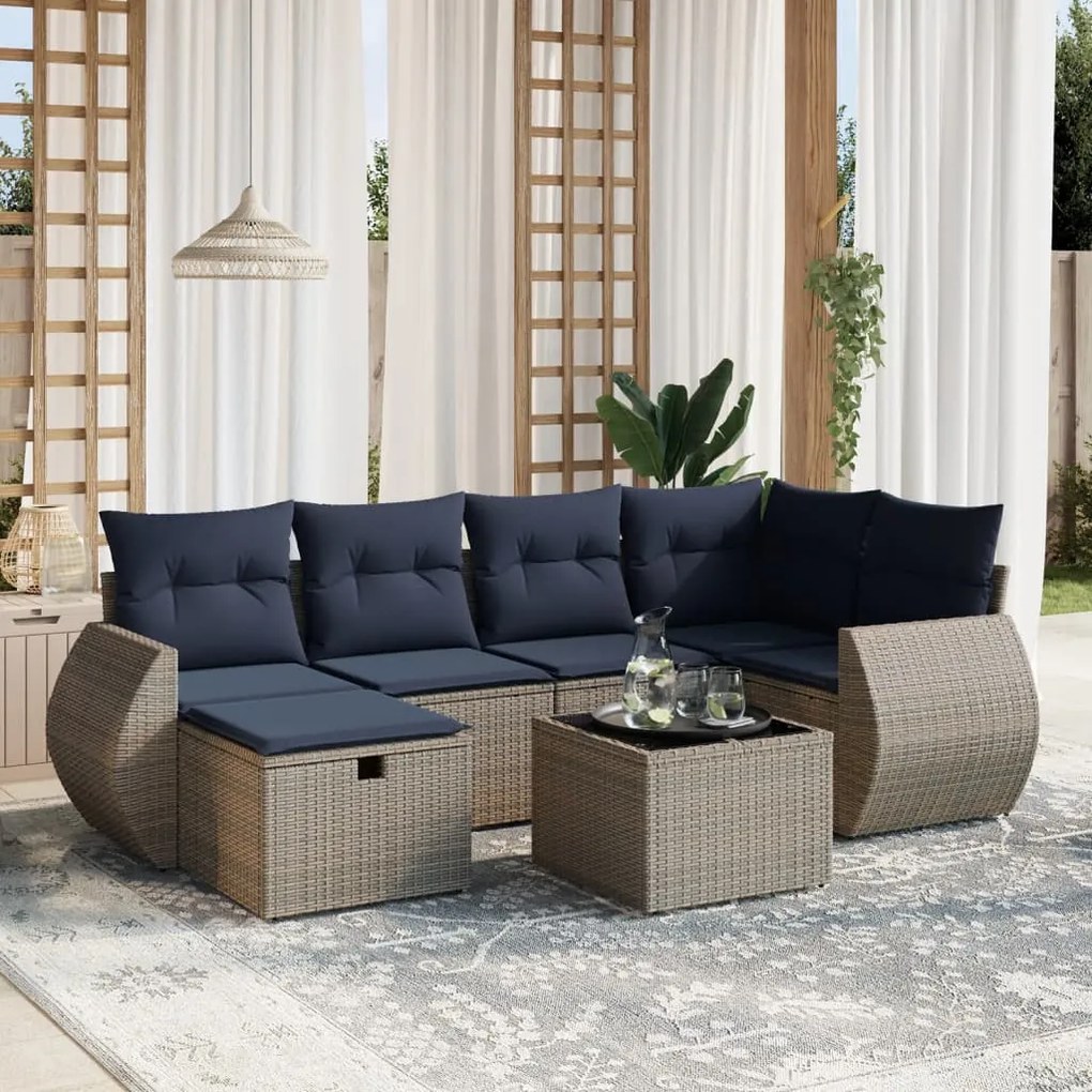 vidaXL 7 pcs conjunto sofás p/ jardim c/ almofadões vime PE cinzento