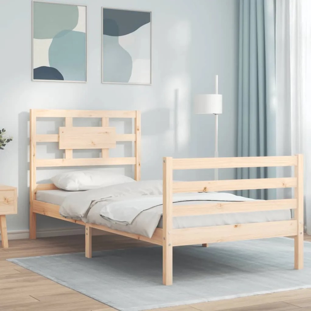 vidaXL Estrutura de cama com cabeceira 90x200 cm madeira maciça