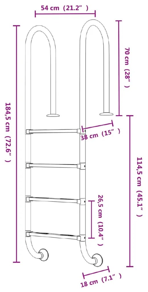 Escada de piscina 54x38x184,5 cm 304 aço inoxidável