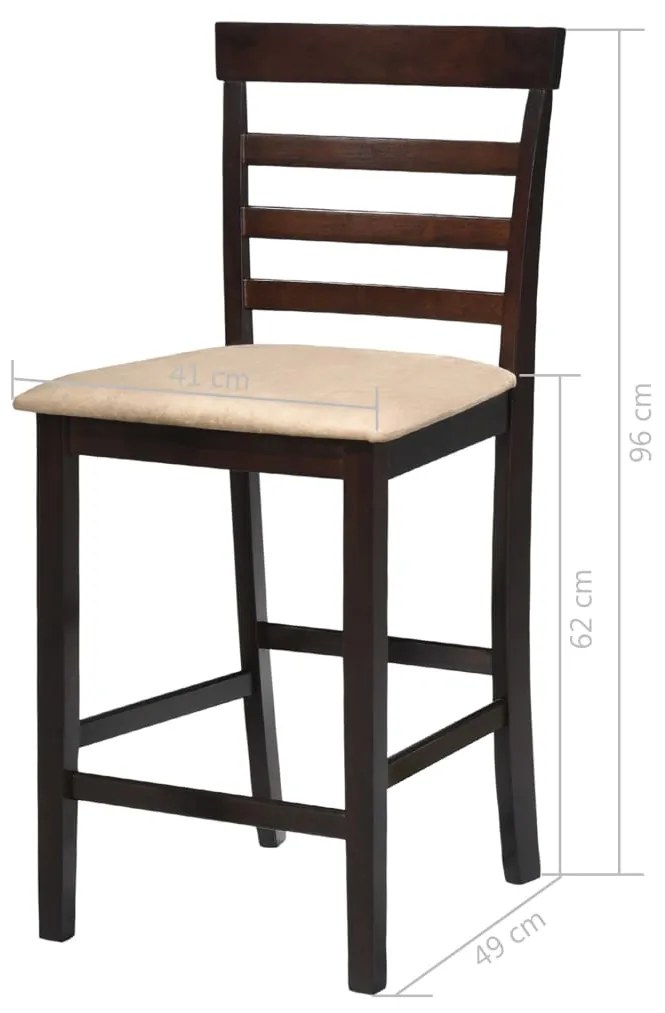 Conjunto mesa de bar de madeira e 4 cadeiras, castanho