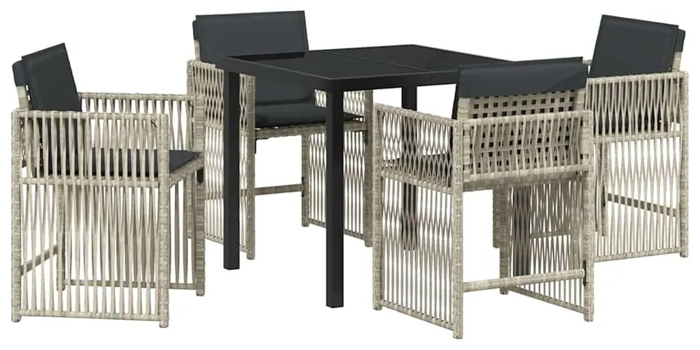 Conjunto de Jantar de Jardim com Almofadas Cinza Claro em Rattan