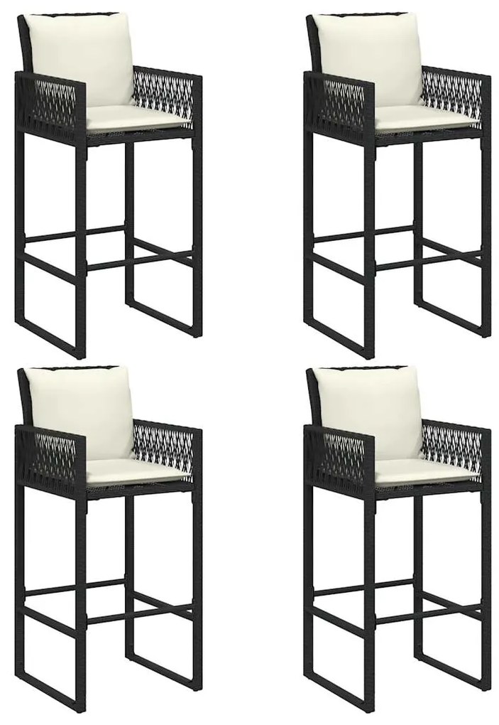 5 pcs conjunto de bar jardim c/ almofadões vime PE/acácia preto