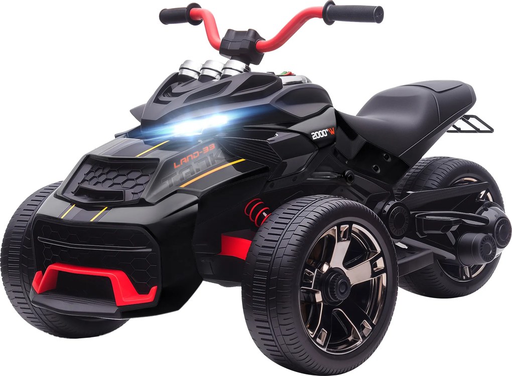 Moto 3 rodas infantil, 12 V, 3 rodas, 2 motores, leitor de MP3, buzina, 2 velocidades, 3-5 km/h, preta