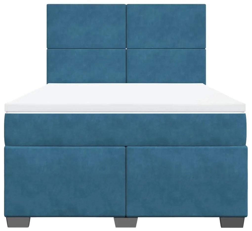 Cama boxspring com colchão 140x190 cm veludo azul