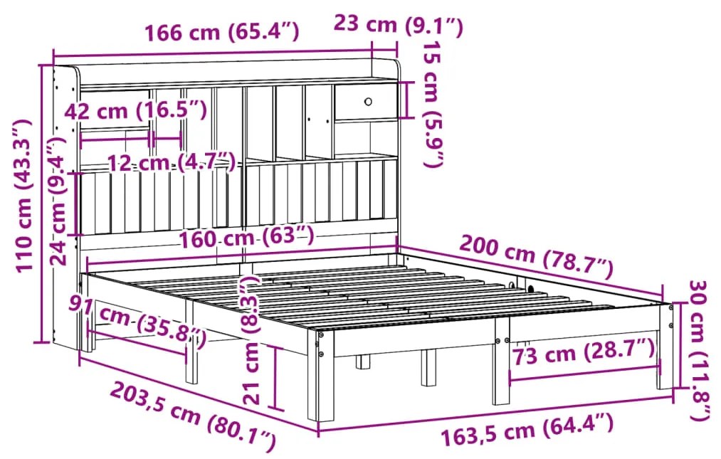 Cama com estante sem colchão 160x200 cm pinho maciço