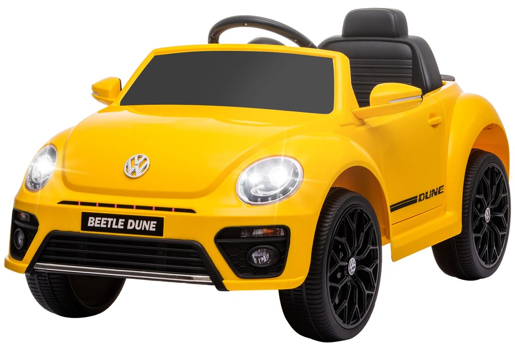 AIYAPLAY Carro Elétrico para Crianças Carro Elétrico Infantil Volkswagen Beetle com Bateria 12V Faróis Buzina e Música 97x56,5x46 cm Amarelo