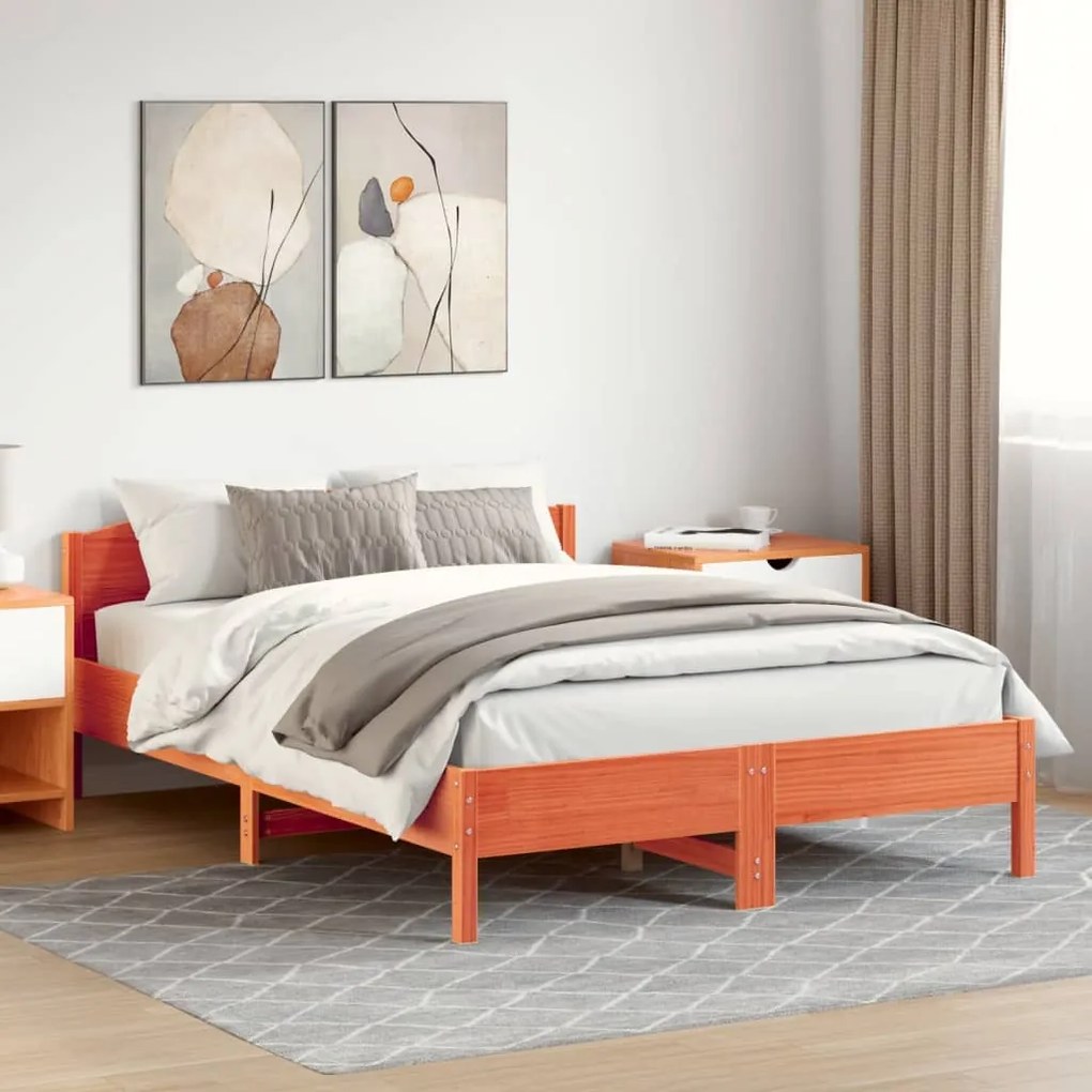 Cama sem colchão 160x200 cm madeira pinho maciço castanho-mel