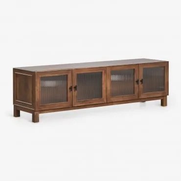 Móvel Tv 170x45 Cm Em Madeira De Manga E Vidro Ildara ↔︎ 170 Cm & Preto - Madeira De Manga Escura - Sklum