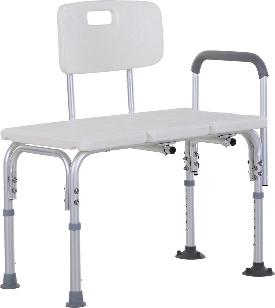 HOMCOM Bancode Chuveiro Cadeira de Chuveiro Encosto Ergonómico Ajustável Pés Antiderrapantes Máx 136 Kg 74x53x80-92 cm Branco | Aosom Portugal