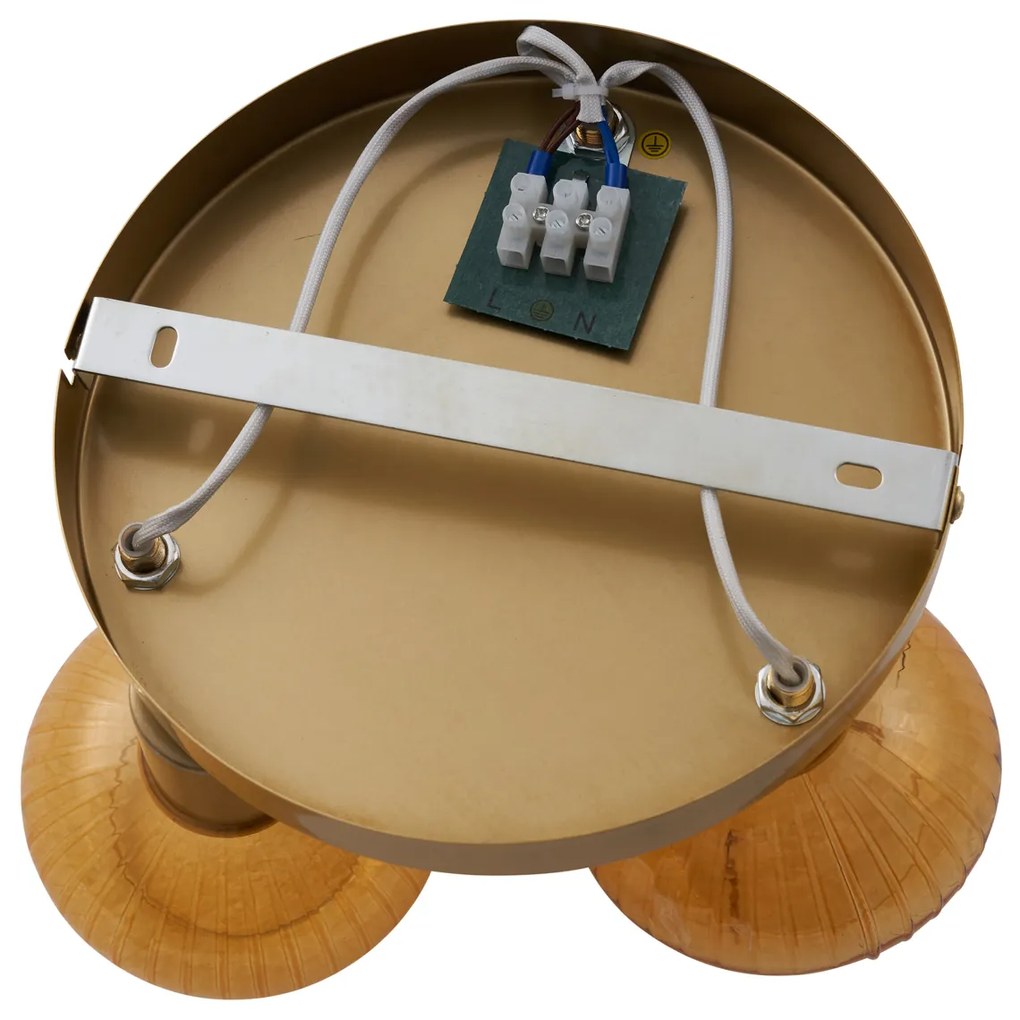 Candeeiro de Teto Moderno Dourado com Vidro Âmbar Redondo 3 Luzes - Teddy