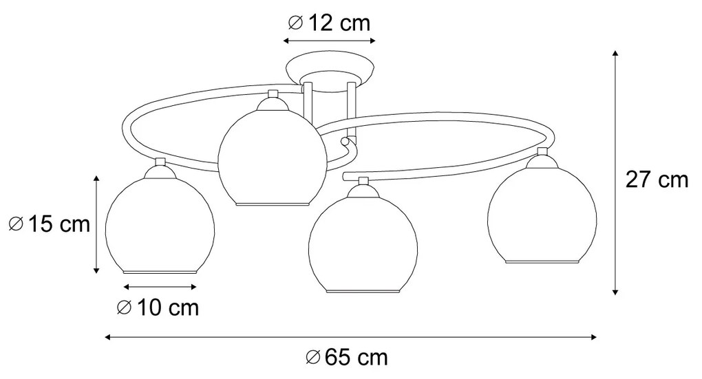 Candeeiro de teto moderno em latão com vidro âmbar 4 luzes - Alanis Moderno