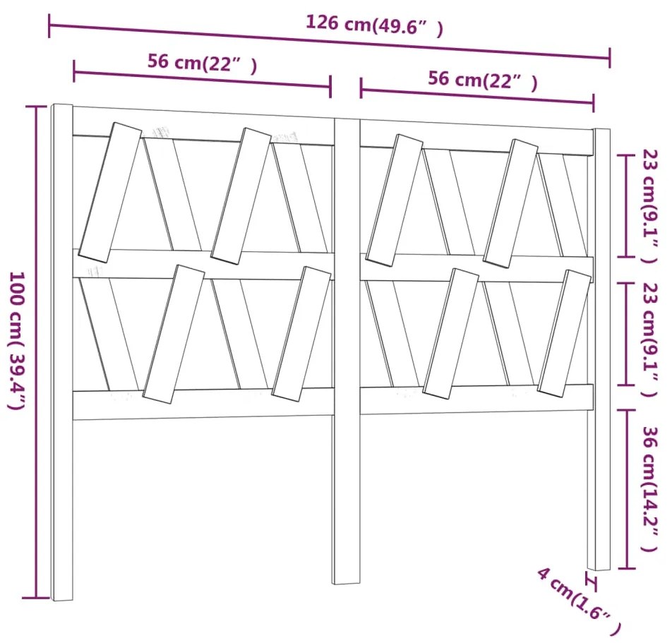 Cabeceira de cama 126x4x100 cm pinho maciço castanho mel