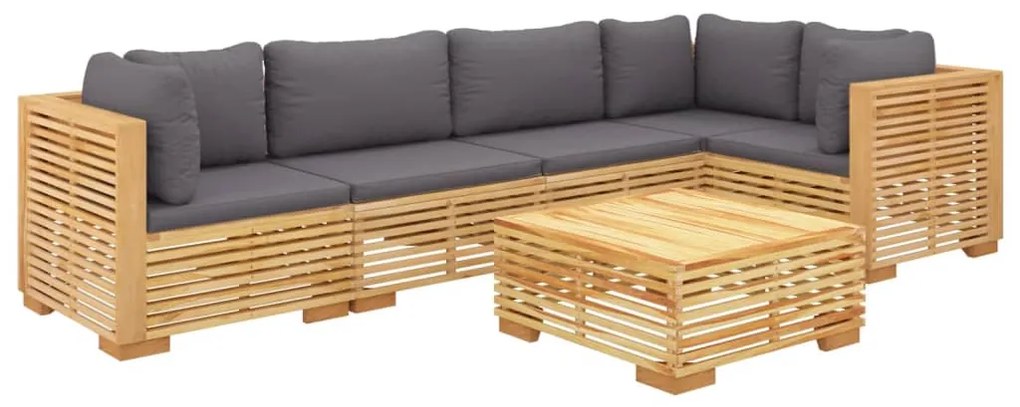 6 pcs conjunto lounge jardim c/ almofadões madeira teca maciça