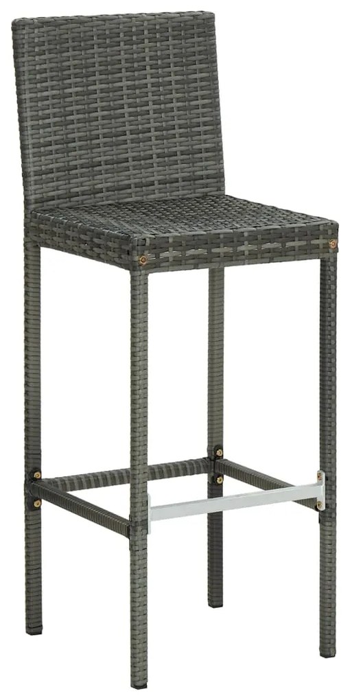Bancos de bar p/ jardim com almofadões 4 pcs vime PE cinzento