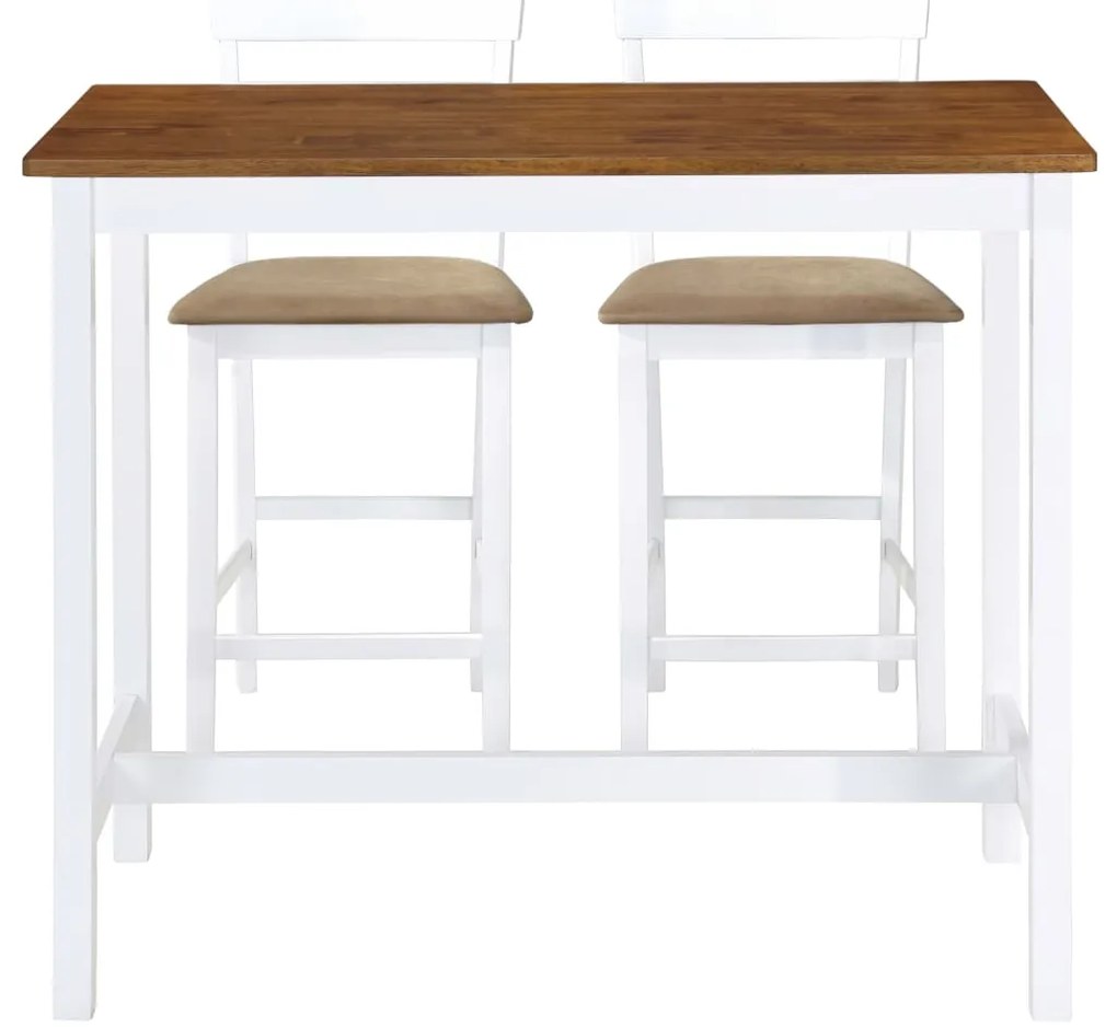 Mesa e cadeiras de bar 3 pcs madeira maciça castanho e branco