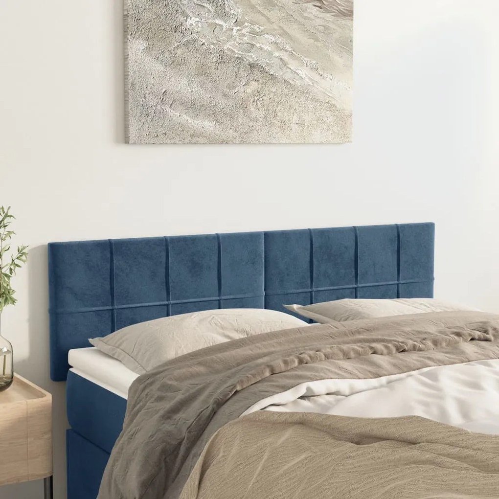346058 vidaXL Cabeceira de cama 2 pcs veludo 72x5x78/88 cm azul-escuro