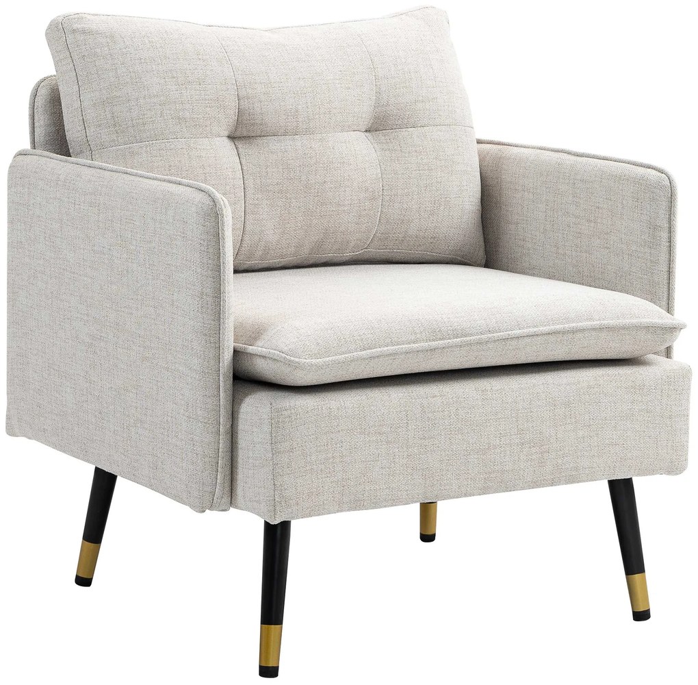 Poltrona Sala de Estar Poltrona Relax com Apoio para os Braços Assento Acolchoado e Pés de Aço 76x68x80 cm Creme