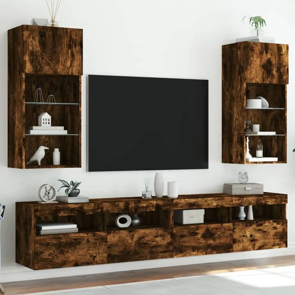 vidaXL Móveis de TV com luzes LED 2 pcs 40,5x30x90 cm carvalho fumado