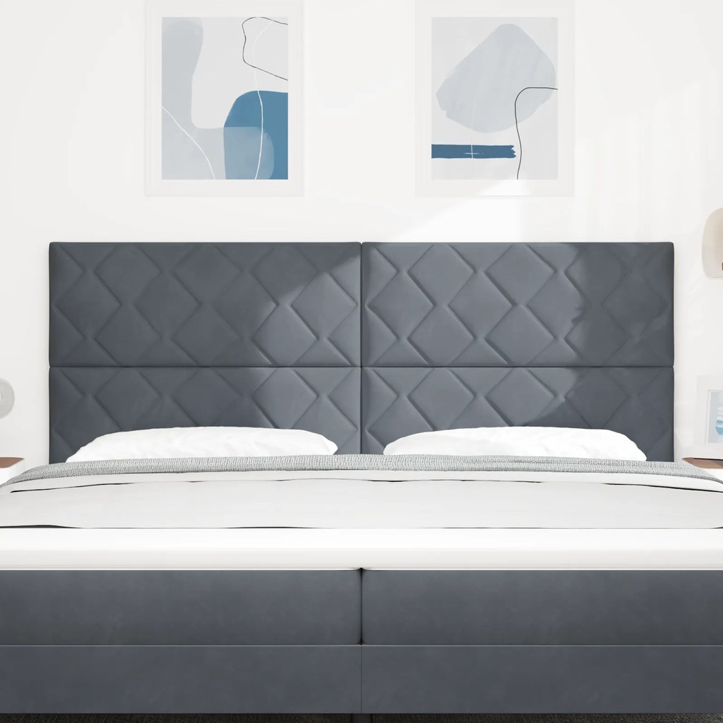 Cabeceira de Veludo Cinza Escuro com Design de Diamante - 200cm