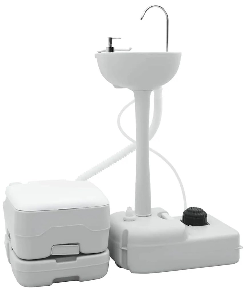 vidaXL Conjunto de Banheiro para Acampamento 2 pcs Cinza e Branco