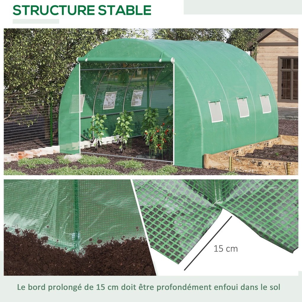 Estufa de jardim de 9 m², estufa tipo túnel de 3 x 3 x 2 m com porta enrolável e 6 janelas em malha de aço PE verde