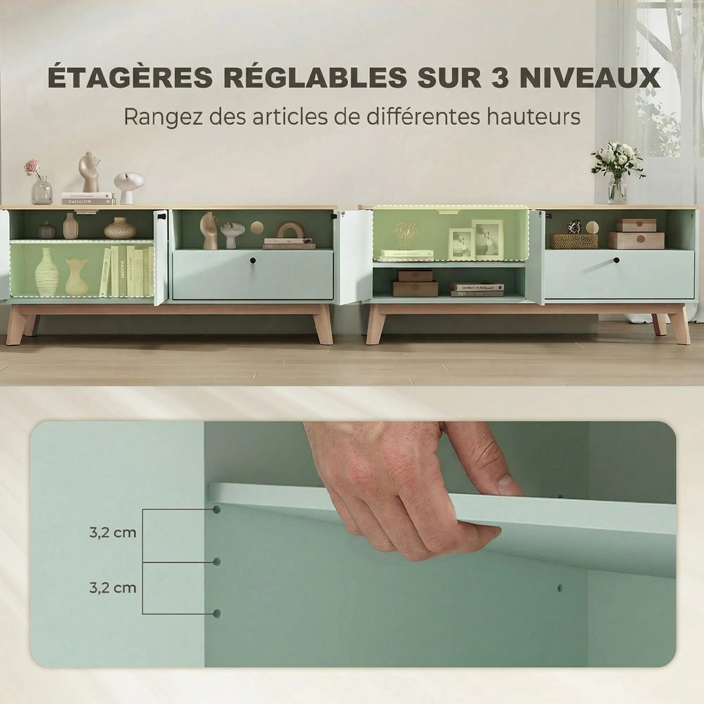Móvel para televisão de 120 L x 35 P x 50 A cm, adequado para televisores até 36 polegadas, com 2 portas, uma gaveta e um compartimento aberto, verde
