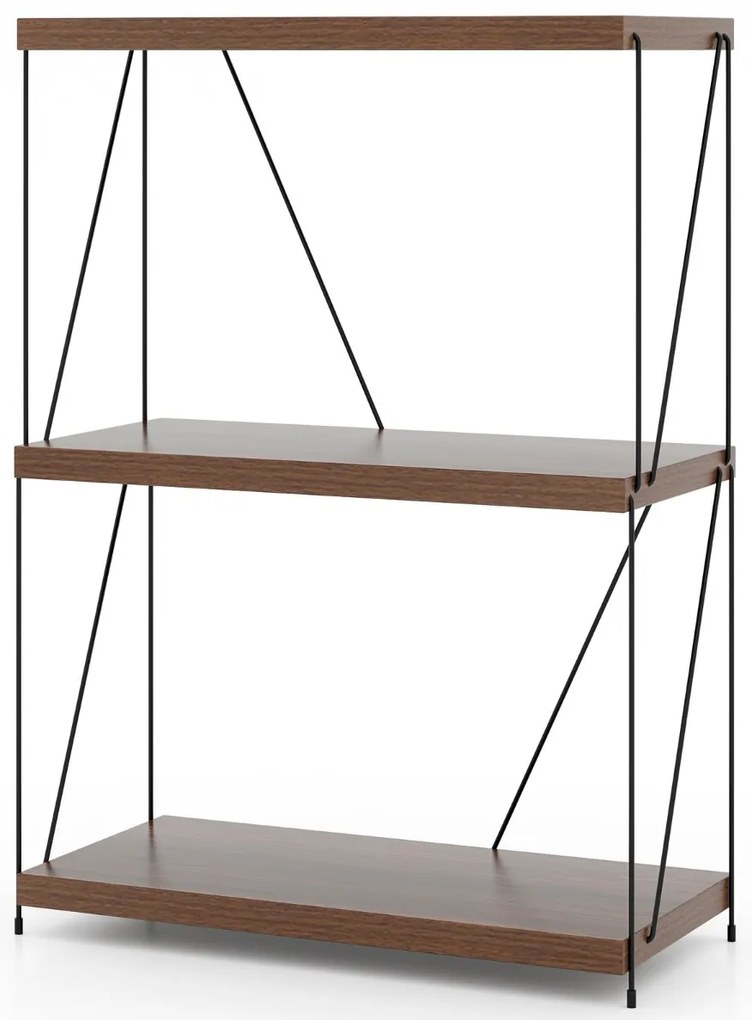 Estante multifunções de 3 níveis com estrutura metálica para arrumação doméstica Estante 61 x 85,5 cm Nogueira