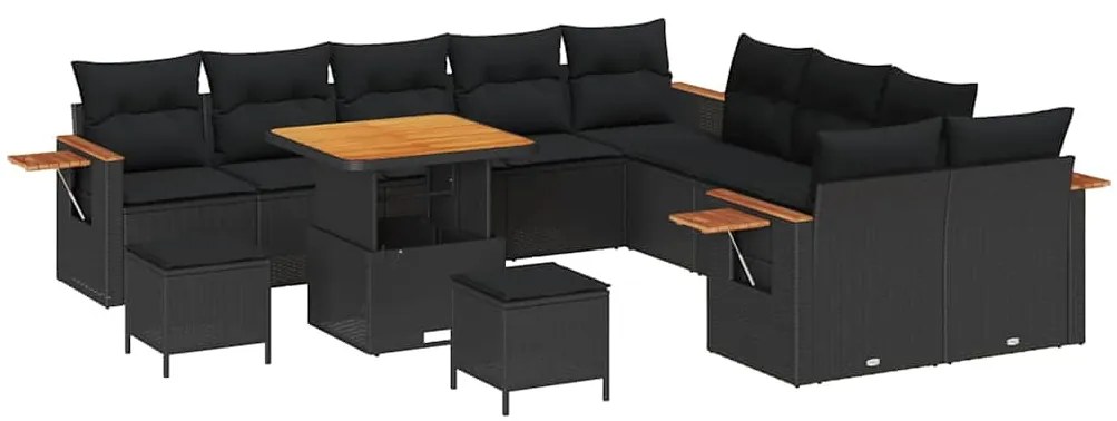 Conjunto de Sofá de Jardim de 13 Peças com Almofadas Preto Polirattan