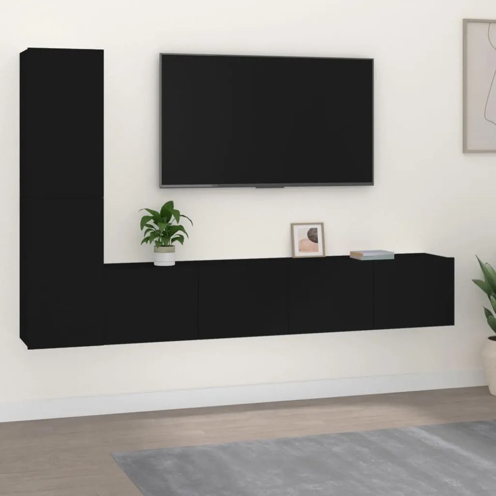 vidaXL Conjunto móveis de TV 4 pcs madeira processada preto