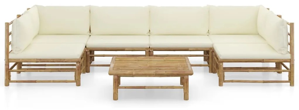 7 pcs conj. lounge p/ jardim em bambu c/ almofadões branco nata