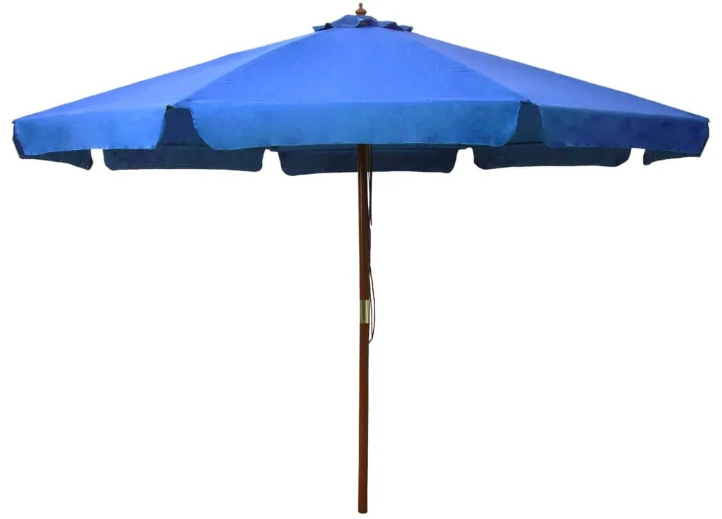 Guarda-sol de exterior com poste em madeira 330 cm azul-ciano