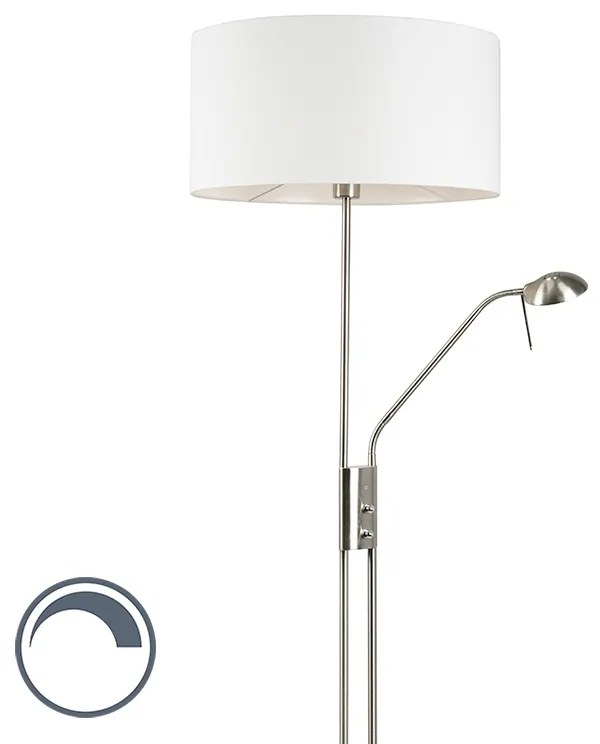 Candeeiro de pé em aço e branco com braço de leitura ajustável - Luxor