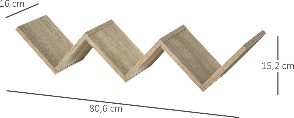 Prateleiras de parede suspensas - design contemporâneo em forma de V - kit de fixação incluído - painéis de aglomerado em cor carvalho claro