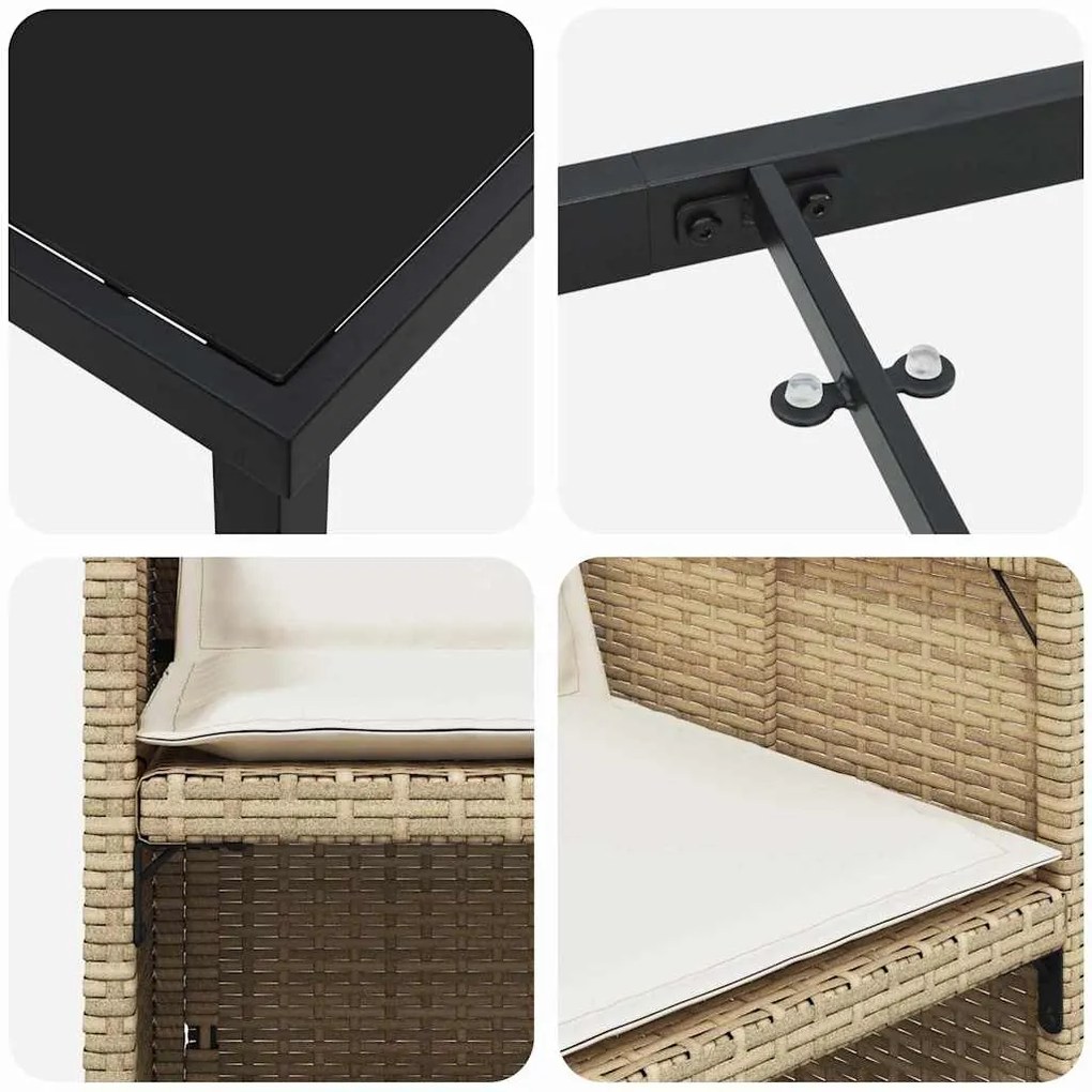 Conjunto de Jantar de Jardim de 5 peças com Almofadas Beiges em Rattan