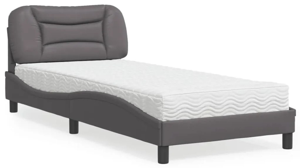 Cama com colchão 90x190 cm couro artificial cinzento