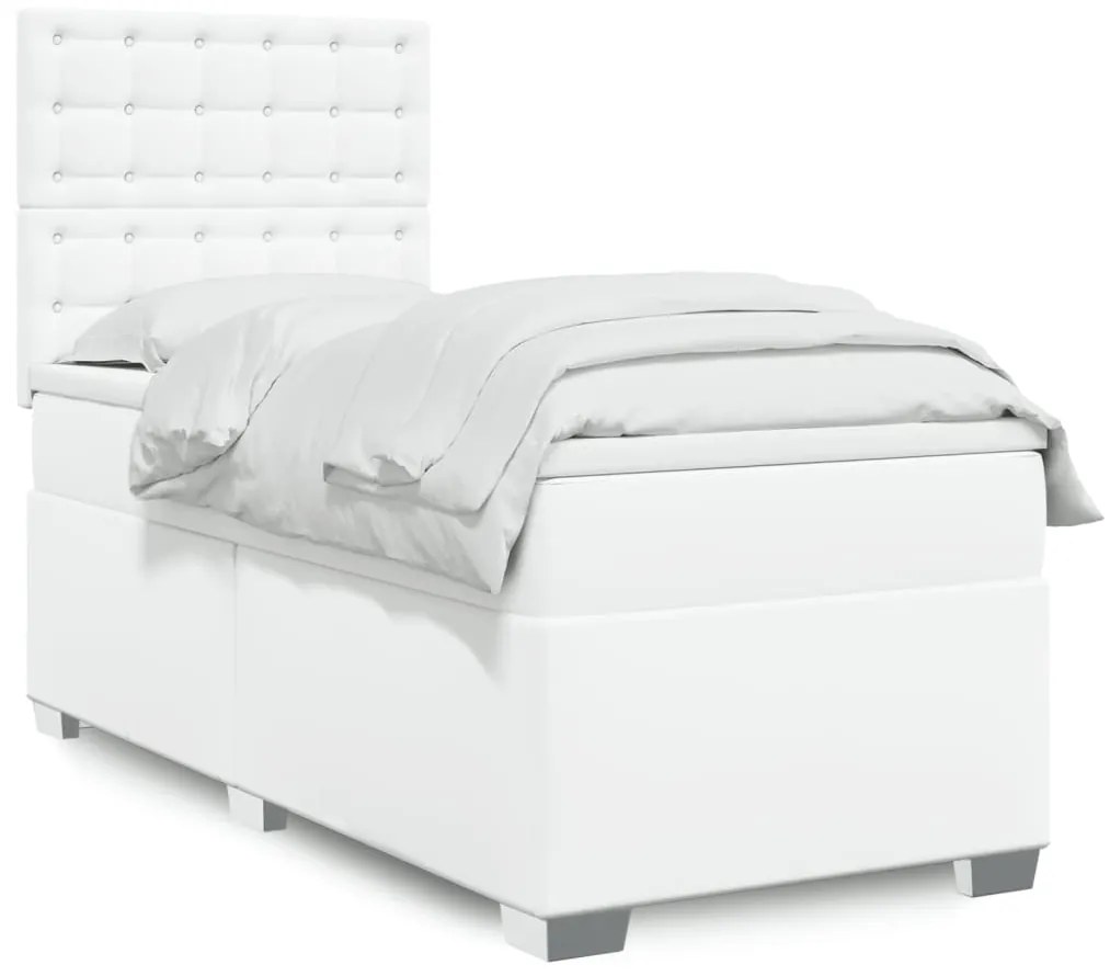 Cama com molas/colchão 90x190 cm couro artificial branco