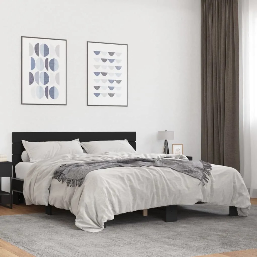 Estrutura de cama 150x200 cm derivados de madeira/metal preto