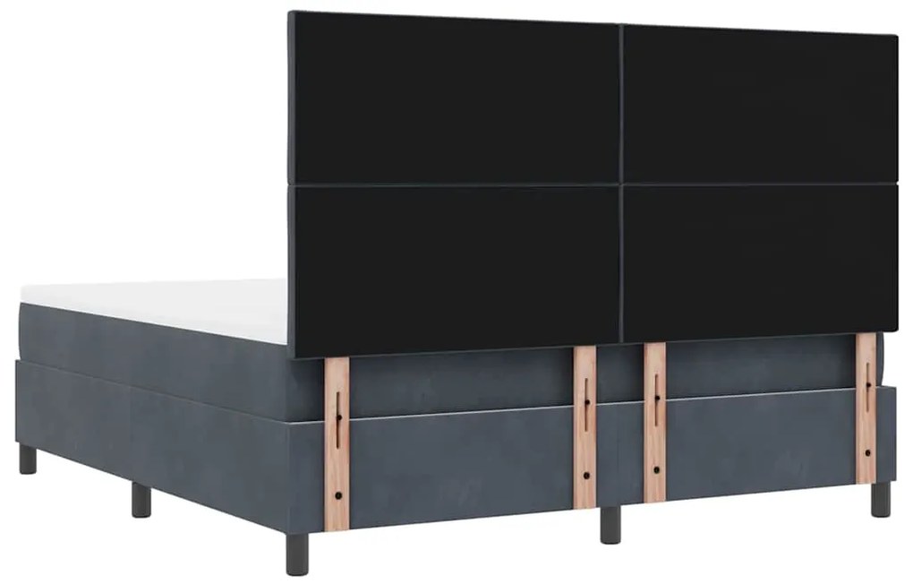 Cama Box com Colchão e Banco Cinza Escuro 180x200 cm Veludo
