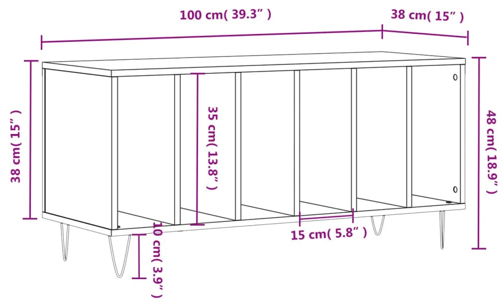 Armário p/ discos 100x38x48cm derivados madeira cinzento sonoma