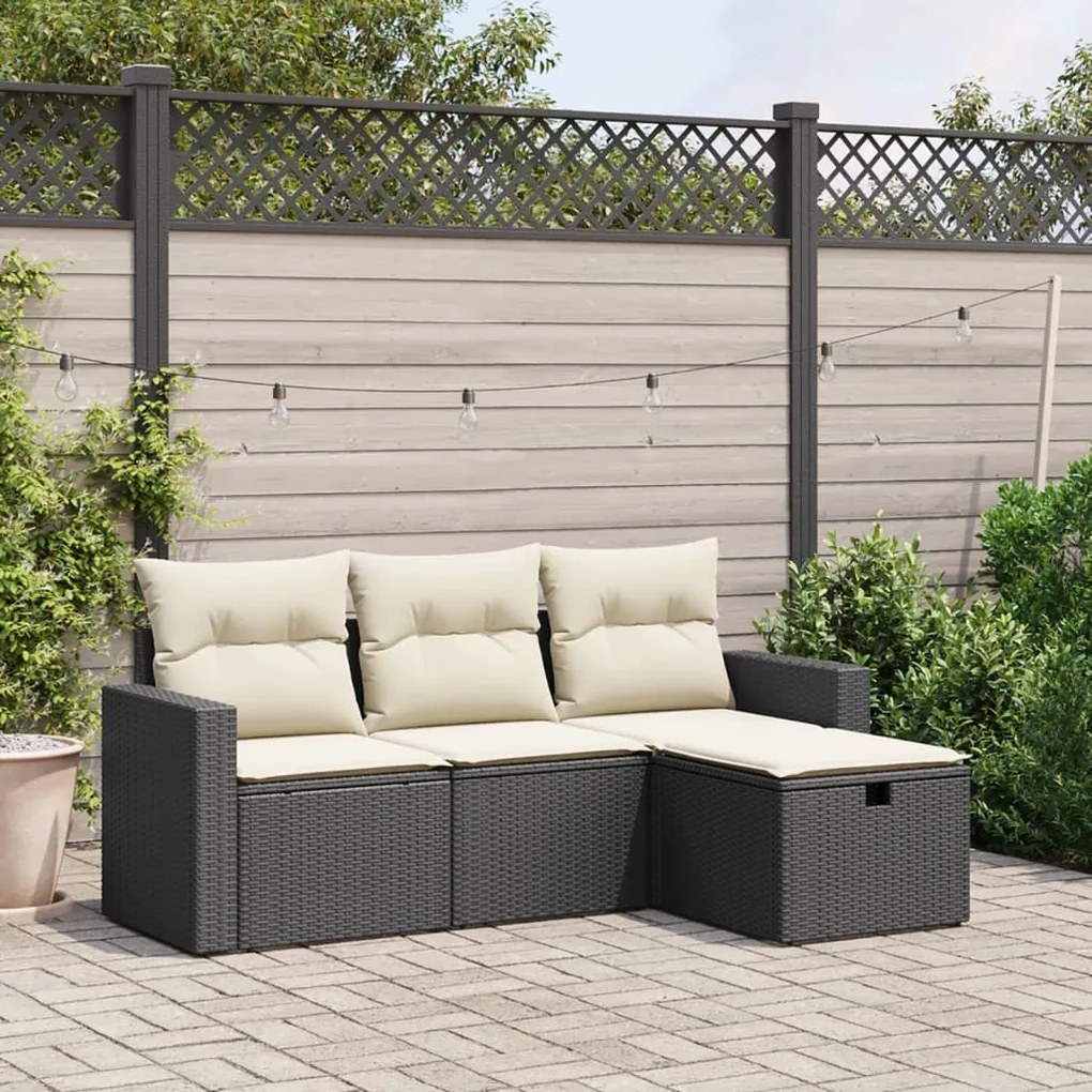 vidaXL 4 pcs conjunto de sofás para jardim c/ almofadões vime PE preto