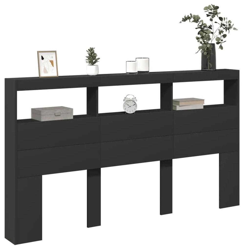 Armário de cabeceira com luzes LED 180x17x102 cm preto