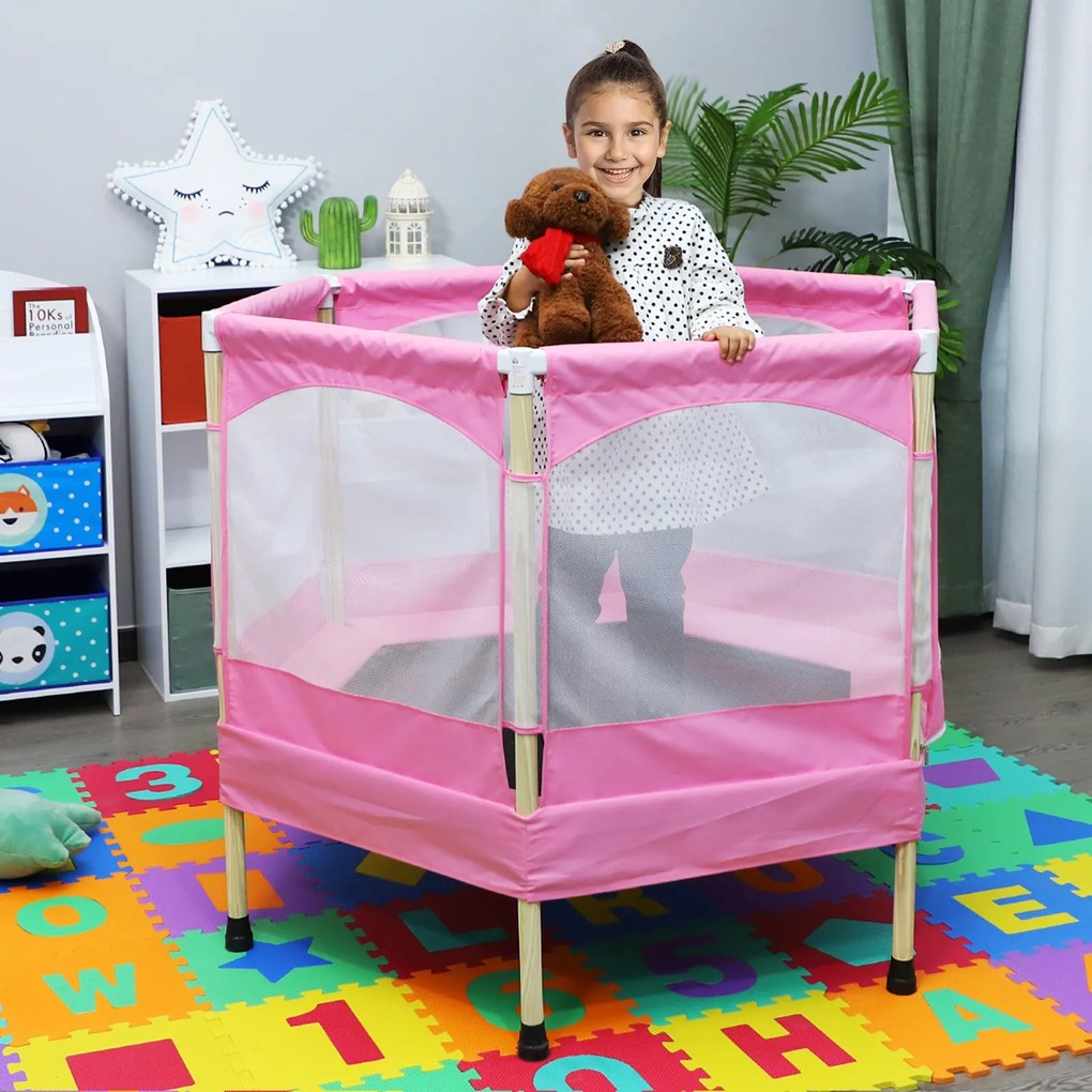 Trampolim infantil Trampolim para Crianças 3-12 Anos Jardim Quintal com Rede de Segurança 50 kg 126x109x98cm Rosa