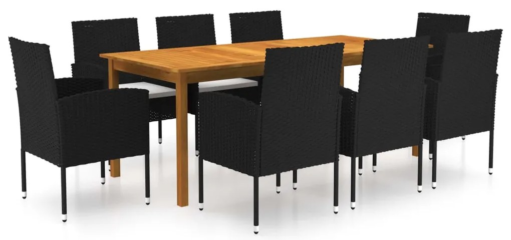 9 pcs conjunto de jantar para jardim preto