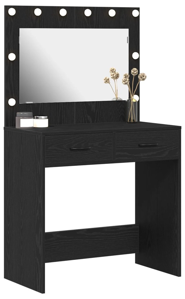 Mesa de Maquilhagem com Luzes de LED Carvalho Preto 78,5x41x135 cm
