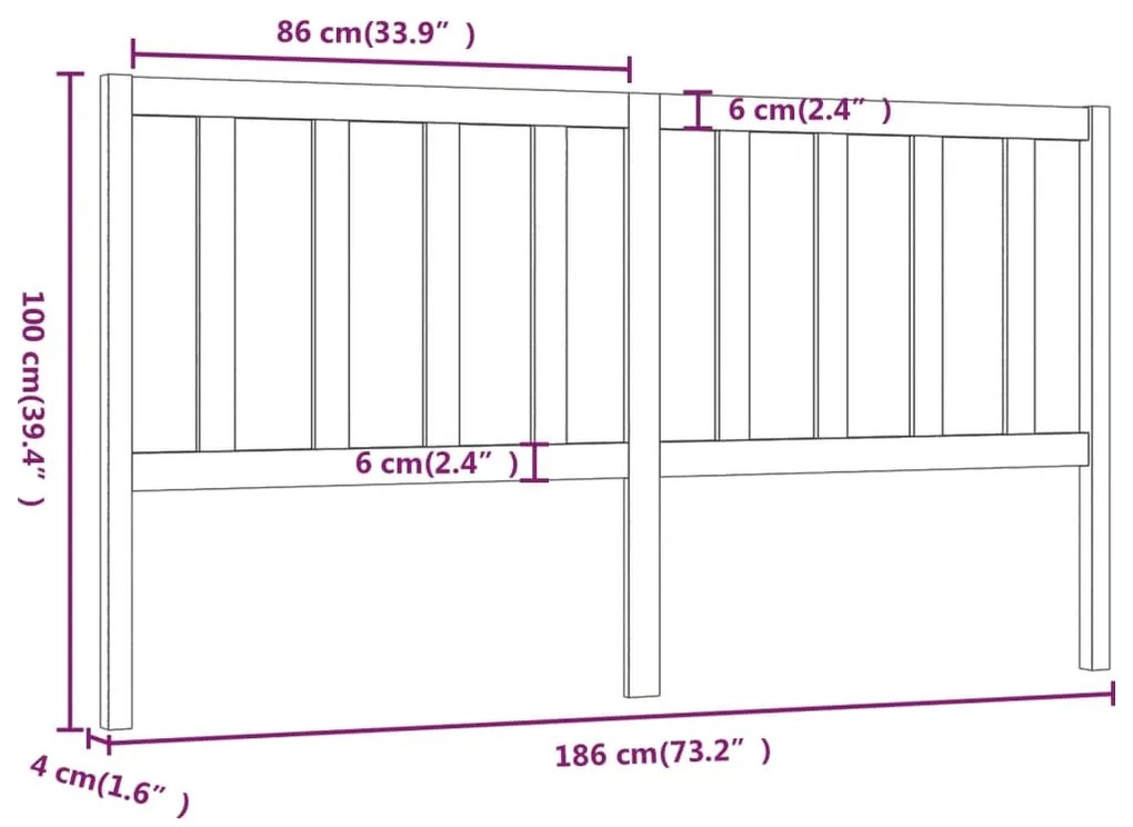 Cabeceira de cama 186x4x100 cm pinho maciço castanho mel