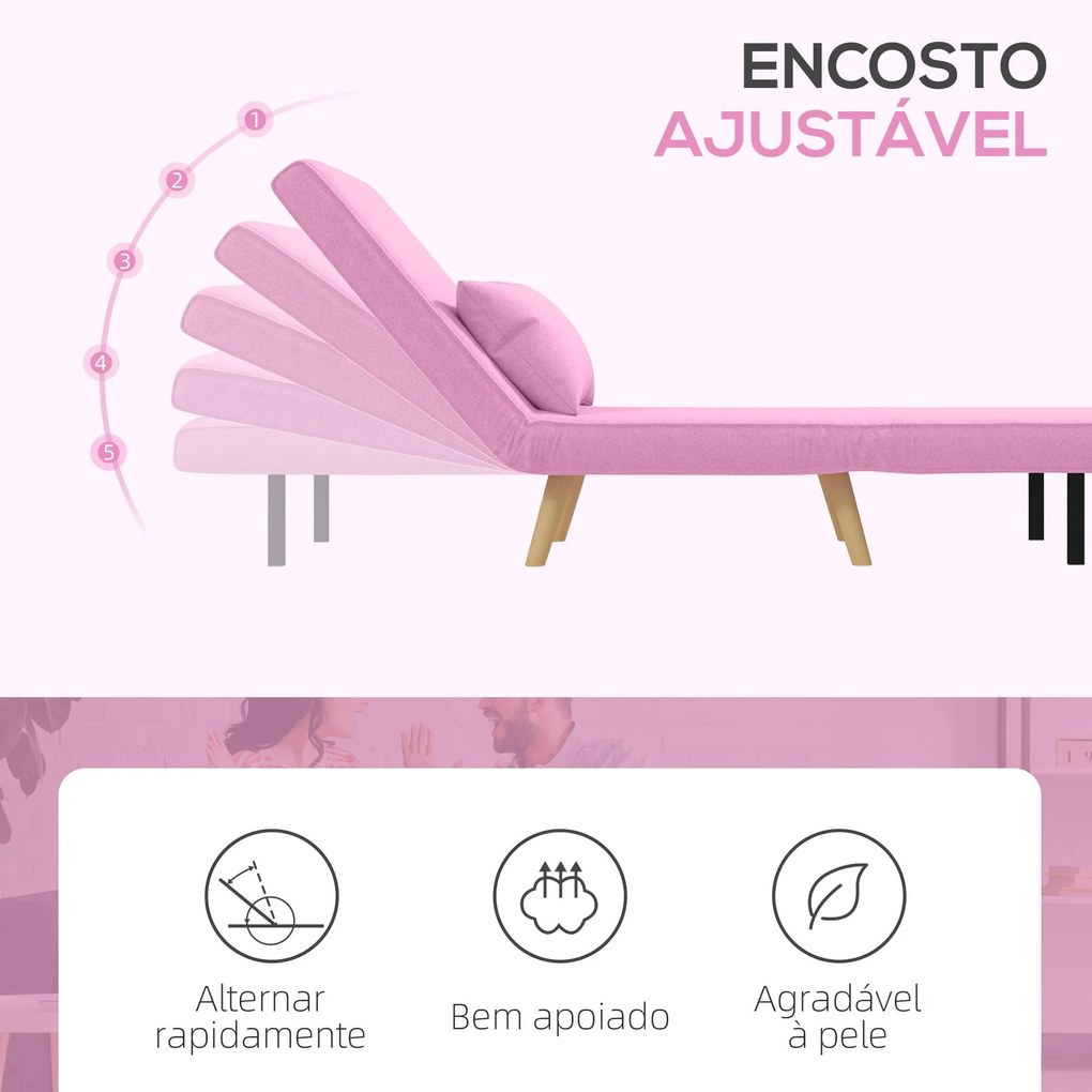 Sofá Cama Individual Sofá Cama Estofado em Linho com Encosto Ajustável