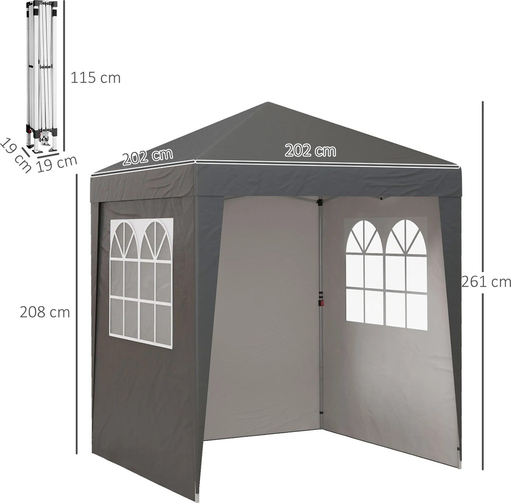 Tenda de jardim pop-up dobrável 2 x 2 x 2,6 m, com altura ajustável, proteção UV 30+, 3 paredes laterais, cinzenta