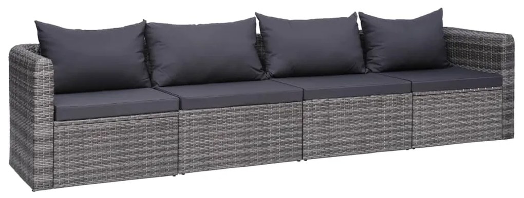 4 pcs conjunto sofás de jardim c/ almofadões vime PE cinzento